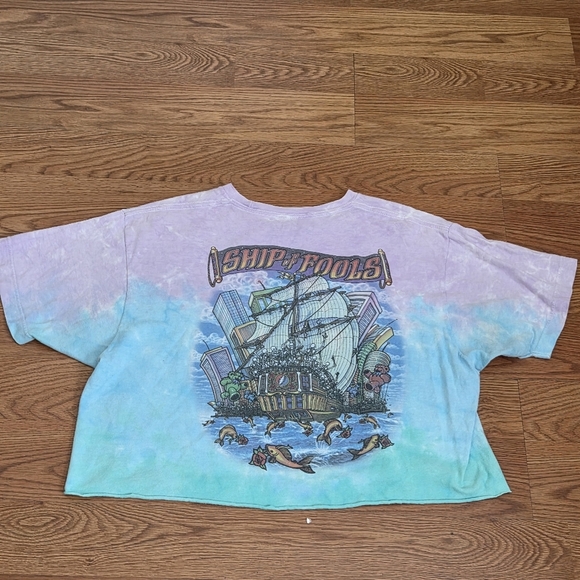 VINTAGE Y2K GRATEFUL DEAD Ship of Fools Liquid Blue Tie Dye T-Shirt Crop Top - Picture 7 of 10